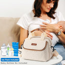 Breastmilk Cooler Bag with Ice Pack Fits 6 Baby Bottles up to 9 Ounce, Wearable Breast Pumps Cooler Bag for Nursing Mom Daycare, Work, Travel- Cream by TinyTreasures Baby Boutique