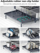 SUNLY Large Dish Drying Rack, Expandable Dish Racks for Kitchen Counter, Space Saving 304 Stainless Steel Drying Rack Kitchen, Extra Large Drainer with Multifunctional Flip Up Pegs, Gray by CozyNest Decor
