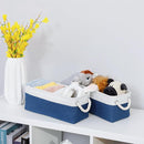 DULLEMELO Toilet Paper Storage Basket, Toilet Paper Basket for Back of Toilet, Bathroom Storage Basket for Cosmetics Towels Toilet Paper, Toilet Tank Basket with Rope Handles for Toilet(White&Blue) by TinyTreasures Baby Boutique