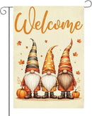Welcome Fall Garden Flag Autumn Gnomes Garden Flag 12x18 inch Double Sided Fall Thankful Maple Leaves Flags Holiday Decorations for Yard Lawn Patio (Flay 1809) by GreenHaven Gardens