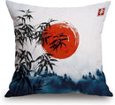 TSSOHU Throw Pillow Cover Japanese Bamboo Pillow case Asian Ink Painting Black Tree Stems Red Sun Mountains Decorative Pillow Case Funny Home Decor Square 18 x 18 Inch Cushion Pillowcase by CozyNest Decor