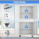 Metal Garage Storage Cabinet with Locking Doors and 2 Adjustable Shelves, Rolling Tool Storage Cabinet with 4 Wheels and 2 Drawer for Garage, Warehouse, White, Assembly Required by GreenHaven Gardens