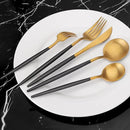Matte Gold Silverware Set with black handle, Vanys 20 Piece Stainless Steel Cutlery Flatware Set, Kitchen Utensil Sets for 4, Tableware With Knife Spoons And Forks Set, Satin Finished Polished by CozyNest Decor