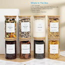 8 Pack Glass Jar with Airtight Bamboo Lid and White 132 Kichen Pantry Labels Preprinted - 21 Oz Clear Round Glass Food Storage Containers set For Tea Coffee Sugar Spice by CozyNest Decor
