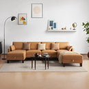 Faux Leather Modular Sofa Couch 128" Modern 7-Seat Sofa with Chaises, Upholstered Sectional Couch with Wood Square Legs for House, Living Room, Reception Room, Apartment, Tan by CozyNest Decor
