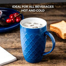 AmorArc Extra Large Coffee Mugs Set of 6, 20oz Ceramic Tall Coffee Mugs Set with Textured Geometric Patterns for Latte/Tea/Beer/Hot Cocoa, Dishwasher & Microwave Safe, Blue by CozyNest Decor