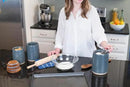 Nat & Jules Lidded Grey 6 inch Ceramic and Wood Kitchen Canisters Set of 3 by CozyNest Decor