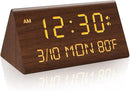 Kogonee Wooden Digital Alarm Clock, 0-100% Dimmer, 2 Alarm Settings, Weekday/Everyday Mode, 9 Mins Snooze, 12/24H, Temperature and Date Display for Office, Travel, Bedroom Alarm Clock (Brown) by CozyNest Decor