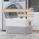 COMFY-HOMI Large Rectangle Laundry Storage Basket | Cotton Rope Woven, Organizing with Handle | Dirty Cloth & Baby Shower Basket | 22x15x12' - White/Grey by TinyTreasures Baby Boutique