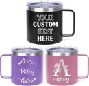Custom Insulated Coffee Tumbler, Personalized Travel Coffee Mug with Handle and Lid, 14oz Engraved Stainless Steel Coffee Mug, Personalized Gifts for Women Men and Friends by TinyTreasures Baby Boutique