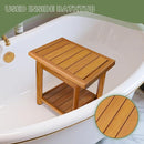Teak Shower Bench-Solid Teak Wood Shower Chair with Storage Shelf, Stable Non-Slip Bathroom Stool for Elderly & Recovery, Heavy Duty Shower Seat for Inside Shower & Tub Safety 14 inch by TinyTreasures Baby Boutique