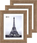 VCK 8x10 Picture Frame 3 Pack - Brown Walnut, Natural Textured Solid Wood Frame, Wall Gallery Frame by CozyNest Decor