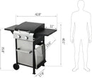 2-Burner Propane Gas BBQ Grill with SS Plancha, 24,600 BTU Output, Wire Enamel Cooking Grids, Foldable Side Table and Hanging Basket, Compact Stainless Steel Grill by GreenHaven Gardens