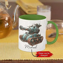 Personalized Unique Steampunk Tank Design Mug, Custom Mechanical Tank Art Coffee Cup 11oz, White Mug Gift For Mechanic Enthusiasts, Custom Name Ceramic Cup 11oz Or 15oz, Kids Mug by CozyNest Decor