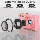 Upgrade Digital Camera, FHD 4K 44MP Autofocus Digital Point and Shoot Video Camera with 16X Zoom, 32GB SD Card, Compact Digital Camera Cheap for Teens Boys Girls Kids Pink Camera by TinyTreasures Baby Boutique
