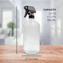 Cornucopia 32oz Glass Spray Bottles (2-Pack, Clear); Quart Bottles w/ 3-Setting Adjustable Trigger Sprayers; Includes Chalk Labels by GreenHaven Gardens