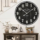 Large Old Town Farmhouse Wall Clock – 24 Inches Rustic Antique Wood with Metal Circle and Large Numerals, Silent Battery Operated Clock for Office, Kitchen, Bedroom, Living Room (Black) by CozyNest Decor