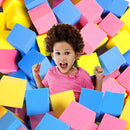 Foam Pit Cubes - 36 PCS 5 Inches Gymnastics Foam Blocks Trampoline Blocks, Multi-Sport Protective Padding for Gymnastics, Trampoline, Parkour, Skate Parks & BMX- Pink & Yellow & Dark Blue by TinyTreasures Baby Boutique