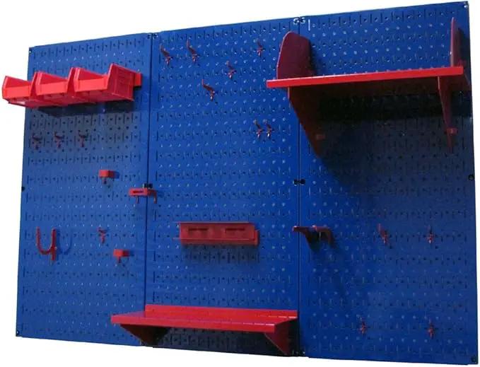 Wall Control Pegboard Organizer 4 ft. Metal Pegboard Standard Tool Storage Kit with Blue Toolboard and Red Accessories, photo 2 of 6