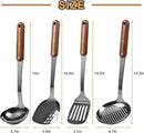 FJNATINH Stainless Steel Wok Spatula,Slotted Spatulas,Ladle,Skimmer Ladle Tool Set,Mirror Polished Cooking Utensils Kitchen Cookware, Pack of 4,Black by CozyNest Decor