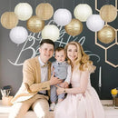 Paper Lanterns Gold White Round Hanging Chinese Lanterns for Wedding Birthday Party Boho Baby Shower Decorations Pack of 12 by CozyNest Decor