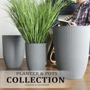2 Pcs Pack 15 Inches Heavy Duty Plastic Resin Tall Tapered Planter Pots Large Round Planter Flower Pot with Drainage Holes for Indoor Outdoor Deck Porch Garden Home Patio Front Door (Light grey, S) by CozyNest Decor