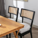 Rattan Dining Chairs Set Of 4 , Mid Century Modern Black Wooden Cane Back Chairs with Removable Linen Cushion , Retro Farmhouse Upholstered Kitchen & Dining Room Chairs for Restaurant Living Room by CozyNest Decor