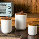 JOJUNO White Ceramic Canister Set with Wooden Lid, 3-Piece Airtight Food Storage Jars for Kitchen Counter - Flour, Sugar, Coffee, Tea, Spice - Small, Medium, Large Sizes by CozyNest Decor