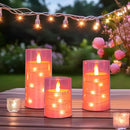 Aignis Flickering Flameless Candles Battery Operated Candles LED Candles with Remote Timer for Home/Wedding/Birthday/Holiday Decor, Cherry Blossom Pink 3D Flame Set of 3 (D3 xH4 5" 6") by CozyNest Decor