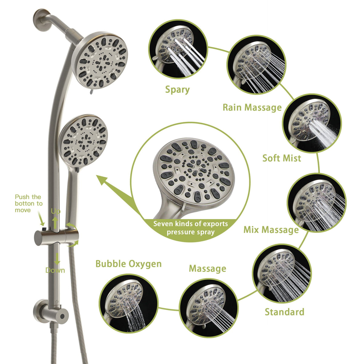 Multi Function Dual Shower Head Shower System With 4.7" Rain Showerhead, 7 Function Hand Shower, Adjustable Slide Bar, photo 15 of 25