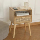 MaxSmeo Bedside Table, Small Nightstand with Charging Station, Rattan Side Table Wood End Table for Living Room, Bedroom and Small Spaces, Mid Century Modern Nightstand, Easy Assembly (Natural) by CozyNest Decor
