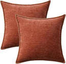 MIULEE Pack of 2 Fall Couch Throw Pillow Covers 18x18 Inch Burnt Orange Farmhouse Decorative Pillow Covers with Stitched Edge Soft Chenille Solid Dyed Pillow Covers for Sofa Bed Living Room by CozyNest Decor