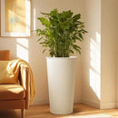 KOL 28" H. Tall Metal Cone Planters with Inner Pots 2-Pack, White Hand-Hammered Large Decor Planter for Deck, Patio, Porch - Handcrafted Flower Pot - with Water Level Indicator - Indoor Outdoor Use by CozyNest Decor