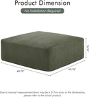 40" Square Stuffed Ottoman Pouf for Sofa Couch, Corduroy Poufs with Foam Chunk Filling, Furry & Fluffy Foot Stool Movable Ottoman. 40 * 40 Floor Poufs Foot Rest for Living Room, Green by CozyNest Decor