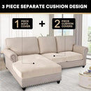 PrinceDeco Sectional Couch Covers 3 Pieces Velvet Sofa Covers L Shape Soft Couch Covers for Sectional Sofa Corner Sofa Cover Couch Cover for Dogs Washable (2 Seater + 1 Chaise,Ivory) by CozyNest Decor