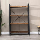 Solid Wood Bookshelf, 4-Tier Rustic Vintage Industrial Etagere Bookcase, Open Metal & Wood Vintage Book Shelf, Retro Brown by CozyNest Decor