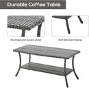 Patio Tables Outdoor Coffee Table - Wicker Rattan Coffee Tables with 2-Tier Storage Shelf Side Table for Porch Deck Balcony Garden Outside Rectangle Mixed Grey by GreenHaven Gardens