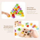 Wooden Building Blocks Set for Kids, 24 PCS Rainbow Gem Cubes Stacking Blocks - 2 Wood House, Montessori Stacking Toy for Toddlers, Educational STEM Learning Toy for Boys Girls 3-6 by TinyTreasures Baby Boutique