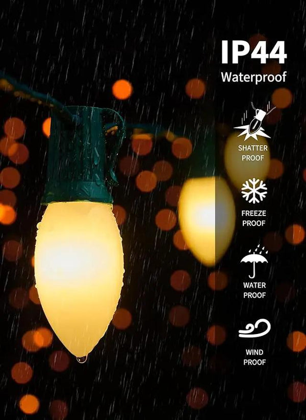 Vintage C9 LED Christmas Lights Outdoor, 50 Feet C9 String with 50 Shatterproof Matte Bulbs, Connectable Waterproof Tree Lights for Holiday Roofline, Backyard Garden Decor, Warm White, photo 2 of 7