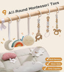 Baby Gym with Mat, Wooden Play Gym with 9 Sensory Toys, Foldable Baby Play GymFrame Activity Center, Natural Pine Wood, Montessori Toys, Easy to Assemble & Clean, Natural Color by TinyTreasures Baby Boutique