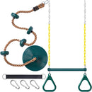 Hungdao 2 Set Gym Ring Trapeze Swing Bar and Climbing Rope with Platforms Disc Heavy Duty Coated Chains Seat Accessories for Outdoor Indoor Playground Backyard(Green) by TinyTreasures Baby Boutique
