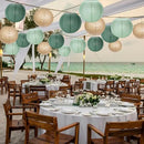 Paper Lanterns Decorative, Sage Green Forest Tan Hanging Round Chinese Lanterns with Lights for Rustic Party Sage Green Birthday Party 12 LED Light Pack of 12 by CozyNest Decor