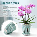 5" Ceramic Orchid Pot with Holes | Crackle Glazed Pot with Drainage and Separate Saucer | Ideal Plant Pot for Repotting Orchids and Other Flowers (Blue) by GreenHaven Gardens