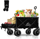 Collapsible Beach Wagon Cart with Big Wheels, 440LBS Upgrade Large Capacity Folding Wagon, Foldable Grocery Cart with Side Pocket and Brakes, Ideal for Sand Camping Outdoor Garden Sports, Black by GreenHaven Gardens