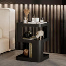 Side Table,Modern end Table,Unique nightstand,Bedside Table,Black Metal Night Stand with Storage,Accent Side Table for Couch,Bedroom,Living Room.No Assembly Required by CozyNest Decor