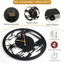 20inches/50cm Wall Clocks Palm Tree Battery Powered No Ticking Silent Round Black Modern Unique Metal Wall Clocks Suitable Living Room Kitchen Bedroom Fireplace Office Farmhouse。 by CozyNest Decor