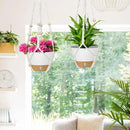 ZMTECH 2 Pack 10 Inch White Hanging Planters with Macrame Plant Hanger for Indoor and Outdoor Plants, Self Watering, Drainage Hole, Visible Level Tray by CozyNest Decor