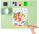 AWOKE Silicone Painting Mat for Table Protection - 20"X16" Washable Art Mat with 1 Water Cup for Kids - Craft Mat has 12 Color Dividers - 2 Paint Palettes (Green), Toddler Activities, Girl Boy Gifts by TinyTreasures Baby Boutique