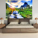 Delur Mountain Waterfall Tapestry Sunset Forest Tree Nature Landscape Tapestry Wall Hanging Tropical Sunrise Rainforest Psychedelic Scenic Headboard for Bedroom Living Room Home Decor (59.1" x 78.7") by CozyNest Decor