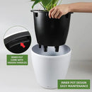 Dexceder 15x14 Self Watering Planter with Wheels Indoor Outdoor, Inner Pot Design, Thickened Large Floor Standing Flower Plant Pot with Water Level Indicator (White Matte) by GreenHaven Gardens